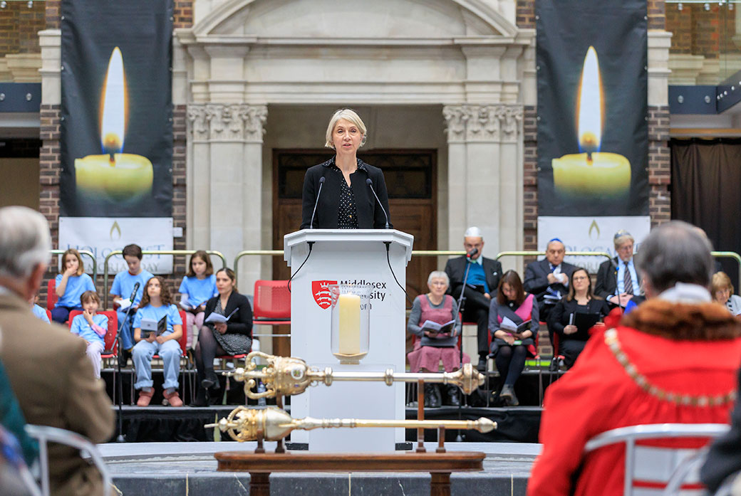 Middlesex University Vice Chancellor Shan Wareing at Holocaust Memorial