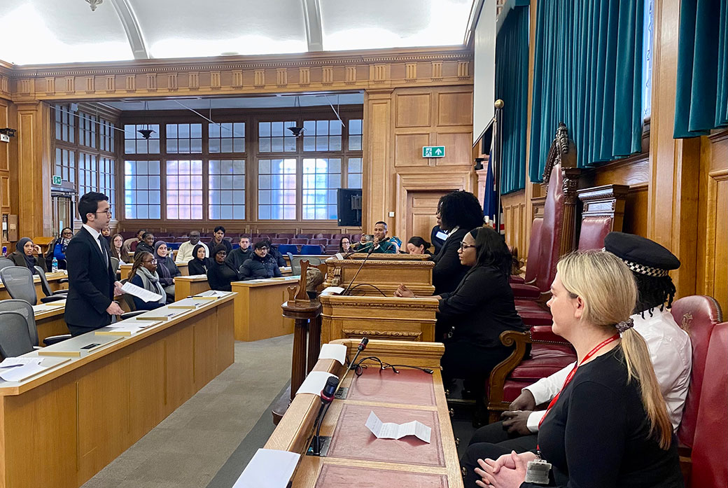 A social work student court role play event