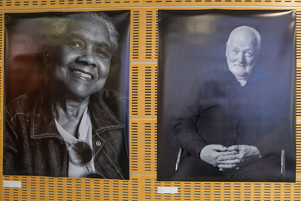 Two people smile at camera in photos