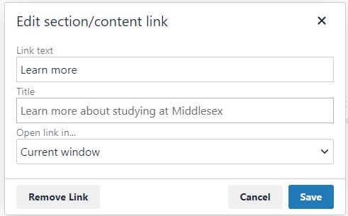 Screenshot showing adding a title to a link in the TinyMCE editor