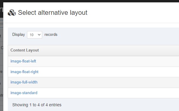 Screenshot showing layout options