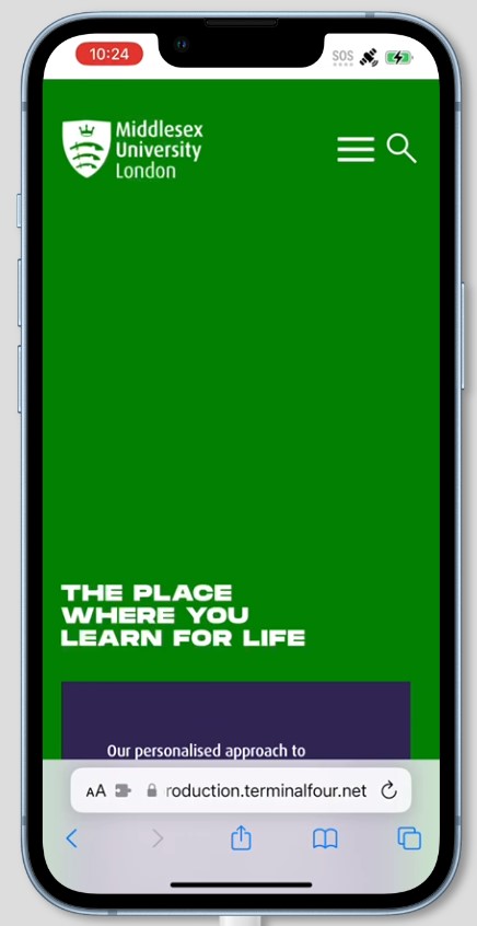 Screenshot showing the space required for an image on the Secondary Masthead content type on mobile