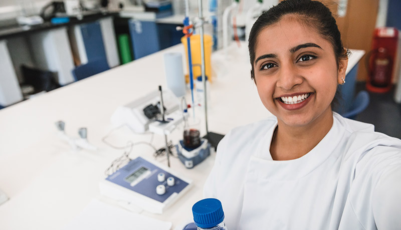 Female student working in lab